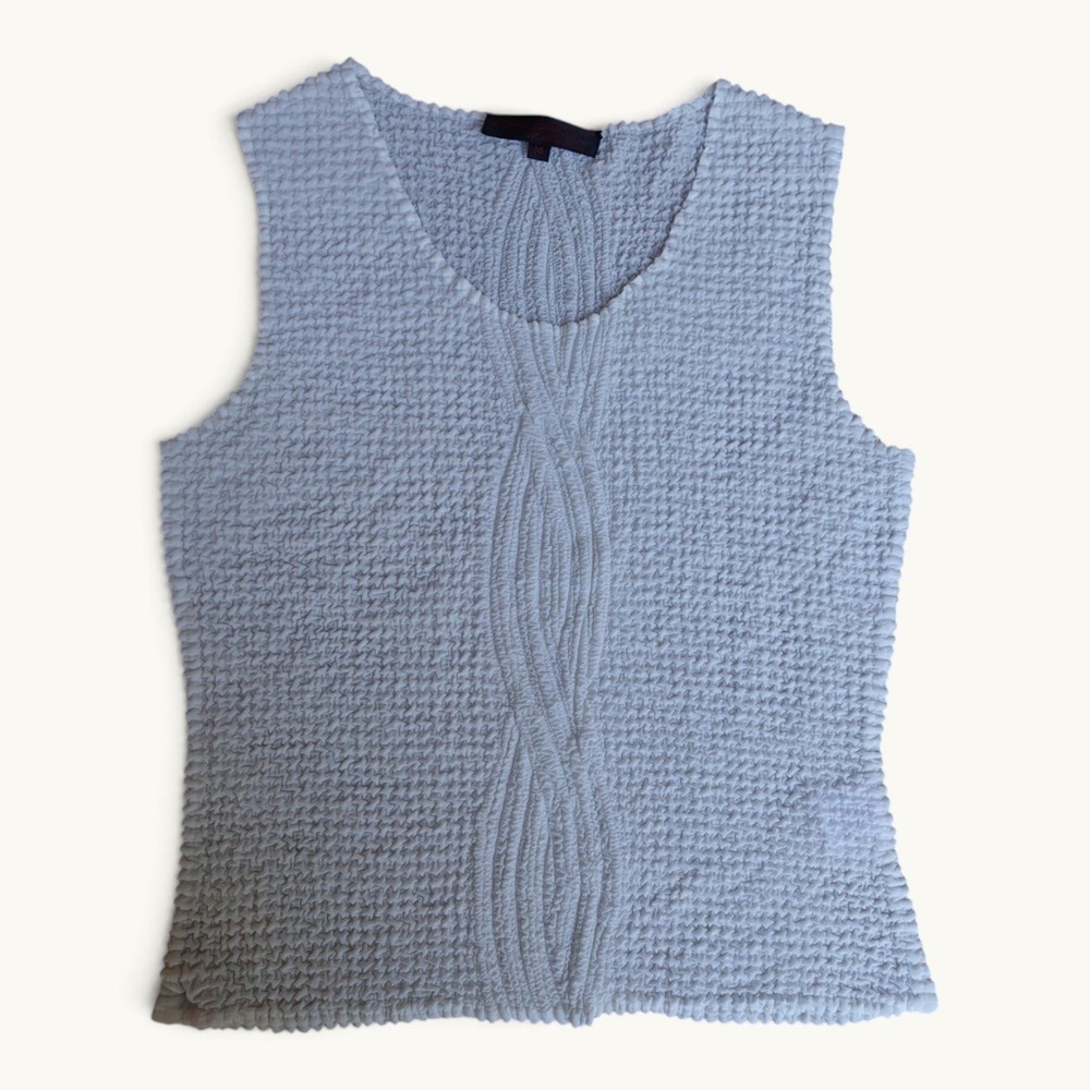 Pleats Collection Pings Imports White Crinkle Pleated Tank‎ Top M Vintage